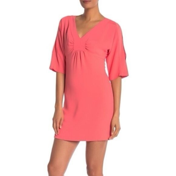 Trina Turk Women's Size 8 Coral Lily Fluid Drape Cold Shoulder Shift Mini Dress - Picture 5 of 10